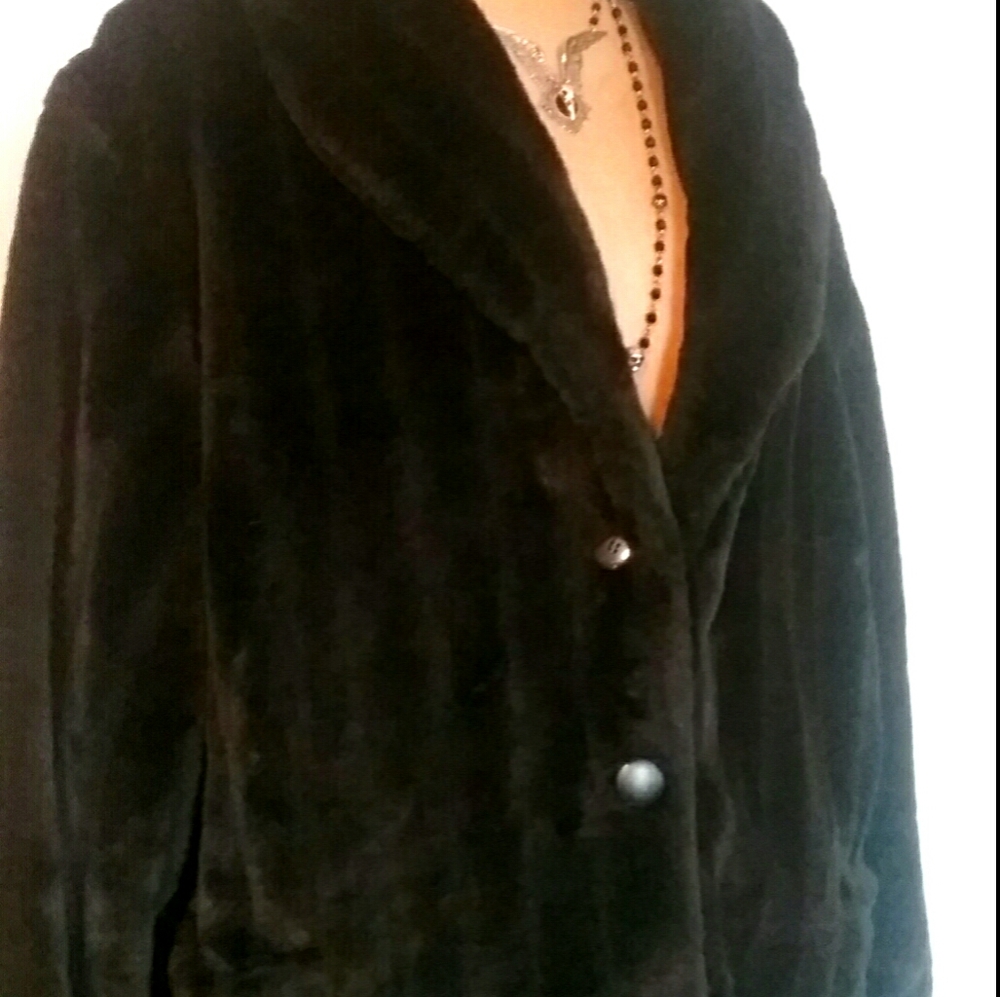 LANE BRYANT Faux Fur Black Full Length Coat Sz 2x